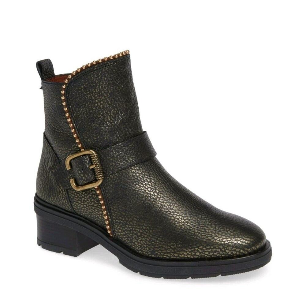 Hispanitas Green Leather LeVia Moto Booties EUR 40 US 10 Studded Ankle Boot NEW